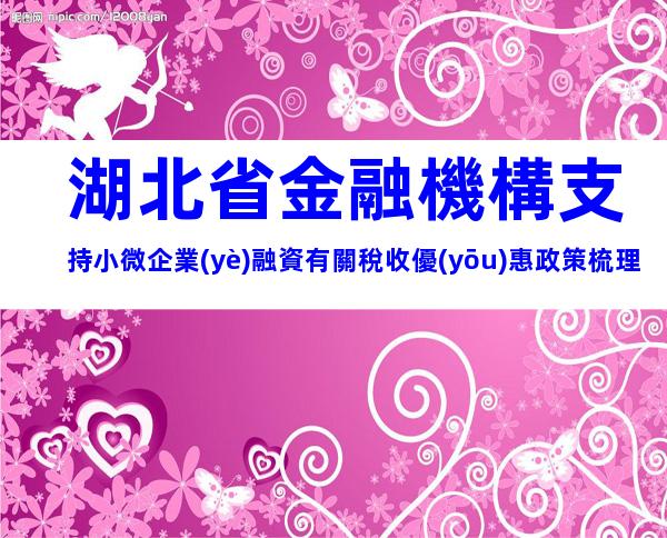 湖北省金融機構支持小微企業(yè)融資有關稅收優(yōu)惠政策梳理